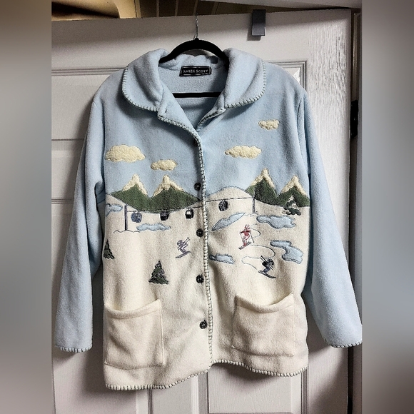 Karen Scott Jackets & Blazers - Karen Scott - Vintage Ski Lovers Blue and Cream Button Up Fleece Jacket - Size L